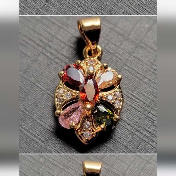 Elegant Gold Multicolor Gemstone Pendant Necklace - Picture 1 of 7